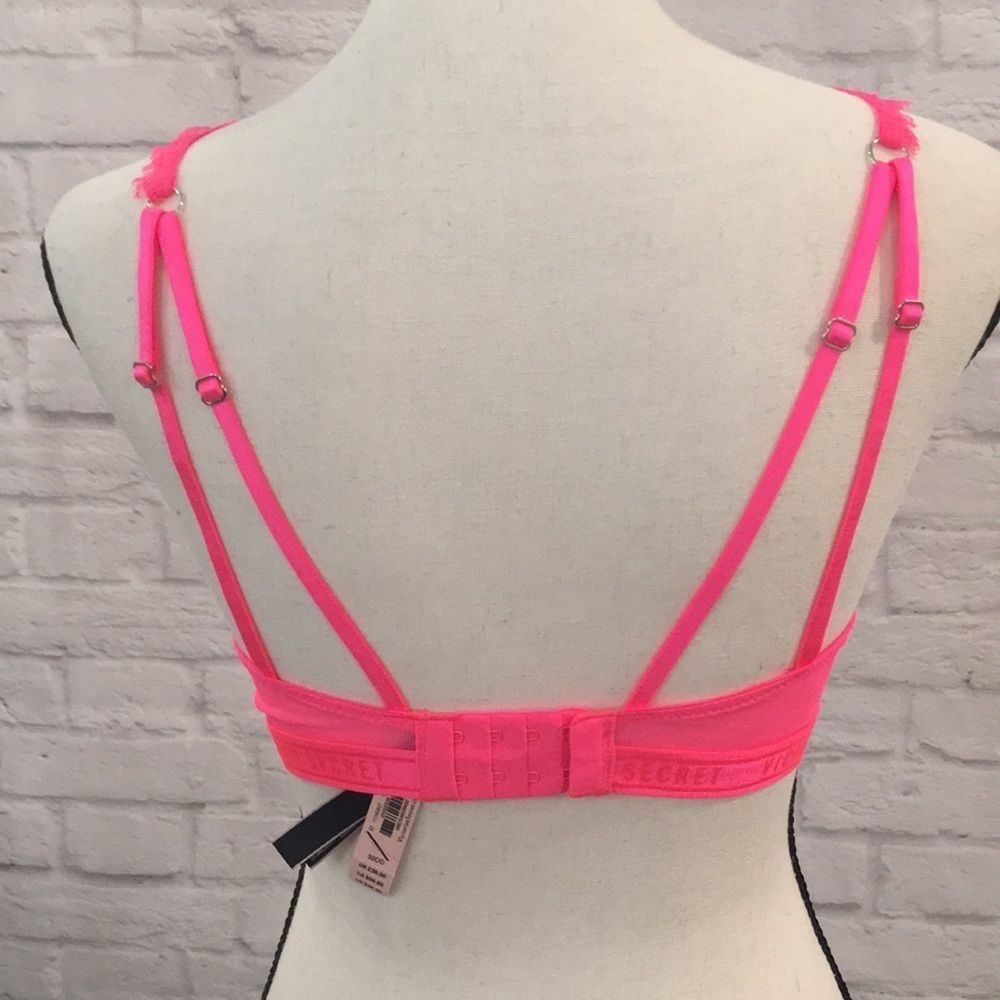 NWT Victoria’s Secret High Neck Neon Pink Lace Bra - Picture 4 of 8